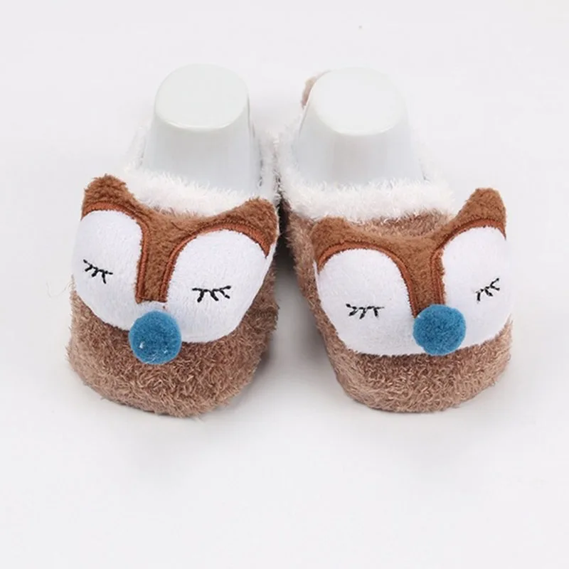 Brown fox BalleenShiny/новые детские носки кораллового цвета детские Нескользящие теплые мягкие носки для мальчиков и девочек с милыми мультяшными животными весна-зима - Цвет: Brown fox