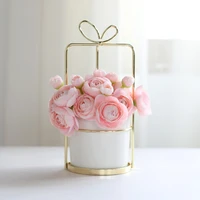 1pc modern ceramic planter with iron gold shelf white porcelain flowerpot home decor water planting vase without hole