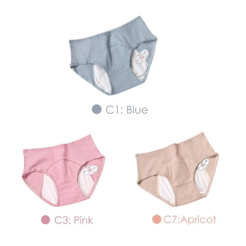 Pink Apricot Blue Женские менструальные трусики, герметичные физиологические брюки, хлопковое дышащее нижнее белье, женские бесшовные трусы с высокой талией, 3 шт. ROSI - Цвет: Pink Apricot Blue