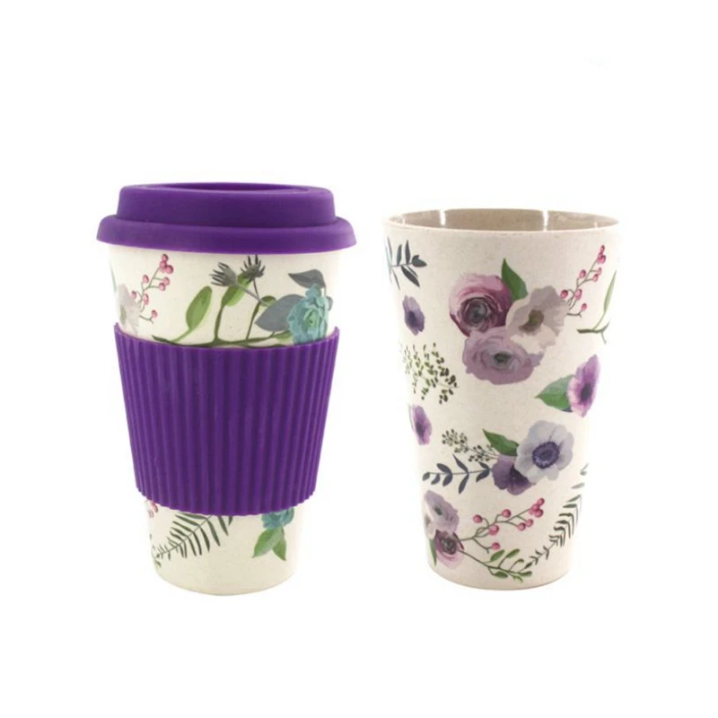 1 Purple 400 ml 1 шт. новые кофейные кружки для путешествий многоразовые чайные чашки из бамбукового волокна Экологичная чашка для напитков 300-400-450 мл - Цвет: 1 Purple 400 ml