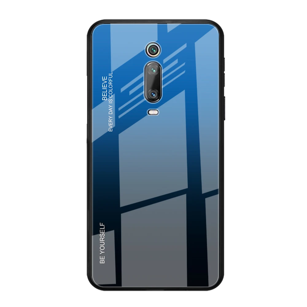 Black-Blue Чехол KEYSION из закаленного стекла с градиентом для Red mi K20 K20 Pro Note 7 Pro aurora, задняя крышка для телефона Xiaomi mi 9T mi 9T Pro mi 9 SE - Цвет: Black-Blue