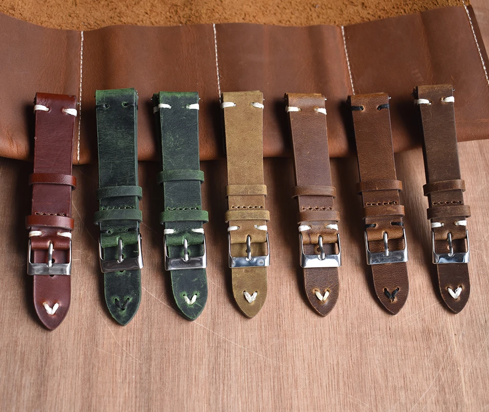 

Vintage Handmade Watchband Genuine Leather Watch Stras Replacement Band 18mm 20mm 22mm 24mm Quick Release