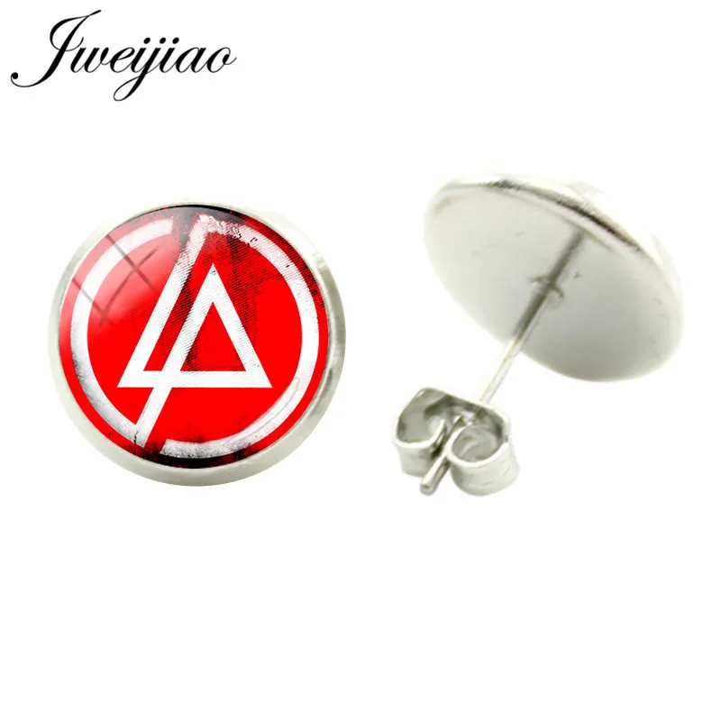 JWEIJIAO, модные серебряные серьги Linkin Park, рок-группа, знак, серьги-гвоздики, стеклянный кабошон, изображение купола, ювелирные изделия для фанатов LK23 - Окраска металла: LK13