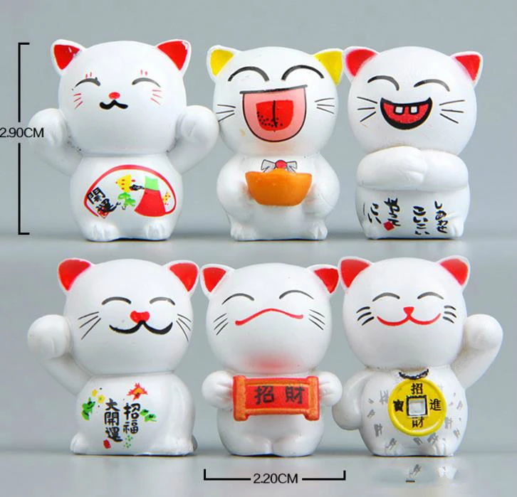 6 шт. Kawaii Мультфильм Lucky Cats микро пейзаж котенок фэн-шуй для дома садовые украшения миниатюры украшения подарок - Цвет: Белый