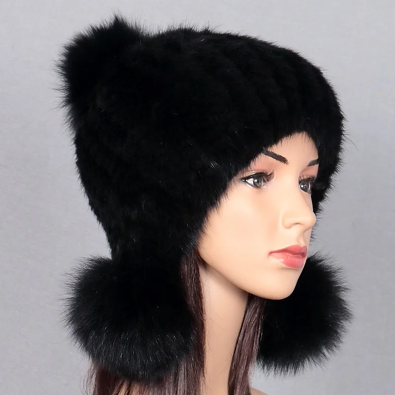 Шапка из меха норки женская зимняя теплая шапка с лисьим шариком|hat hat|hat helmethat new |