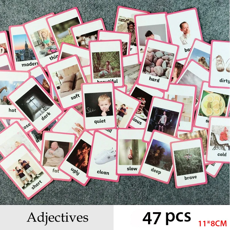 

Adjectives and Verbs Series English Word Pocket Flash Card Children Learning Card Early Educational Toys