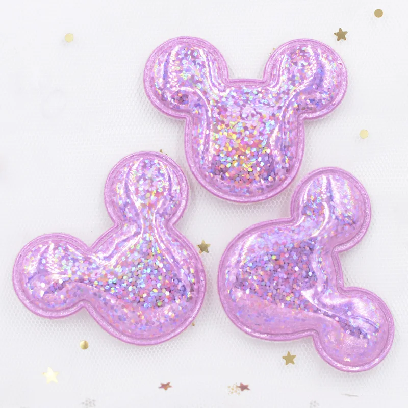 Pink Модные блестящие лазерные накладки из искусственной кожи для маленьких девочек, 12 шт., аксессуары для волос, Аппликации Микки для рукоделия, BB клипсы, орнамент, F53 - Цвет: Pink