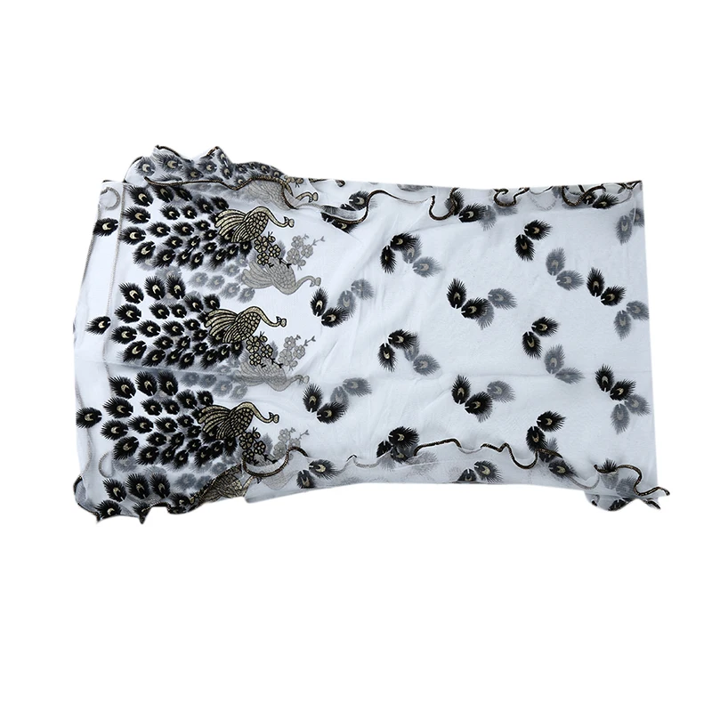 

Women Peacock Flower Embroidery Lace Crinkle Hijab Shawl Scarves Sunscreen Silk Plain Foulard Wrap Head Neck Beach Scarf