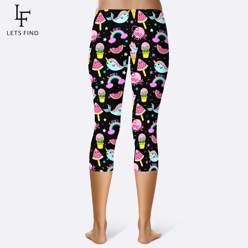 

2019 New Rainbow Ice Cream Women Capri Leggings Workout Leggins Fitness Legging Sexy Pants Mid Waist Print Fashion Women Pants