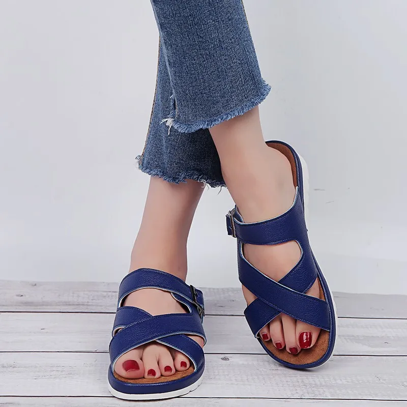Rimocy flat heels slippers women summer casual beach solid leather platform slides plus size 35-43 european sandalias mujer 2019 | Обувь