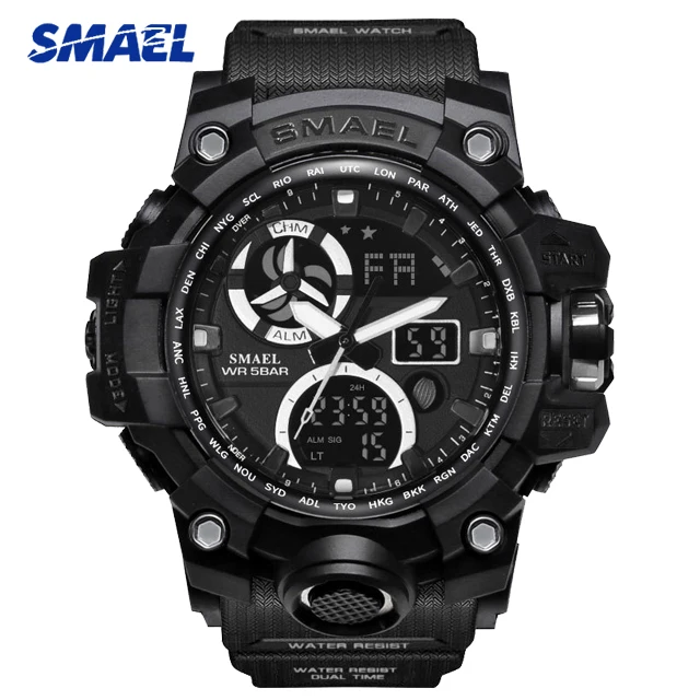 1545C Black SMAEL мужские камуфляжные военные спортивные часы 1545 S SHOCK style Мужские кварцевые часы мужские светодиодные цифровые наручные часы erkek kol saati - Цвет: 1545C Black