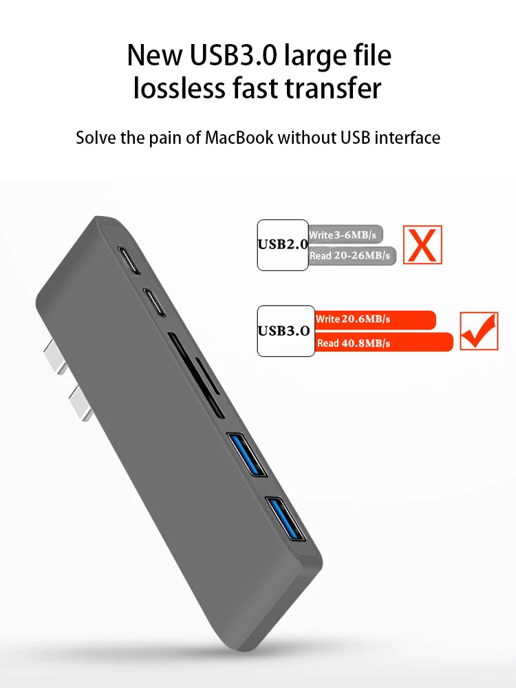 6 в 1 USB концентратор типа C Мульти конвертер с 3 0*2 SD TF PD Type c порт для APPLE MacBook Pro2018/2017