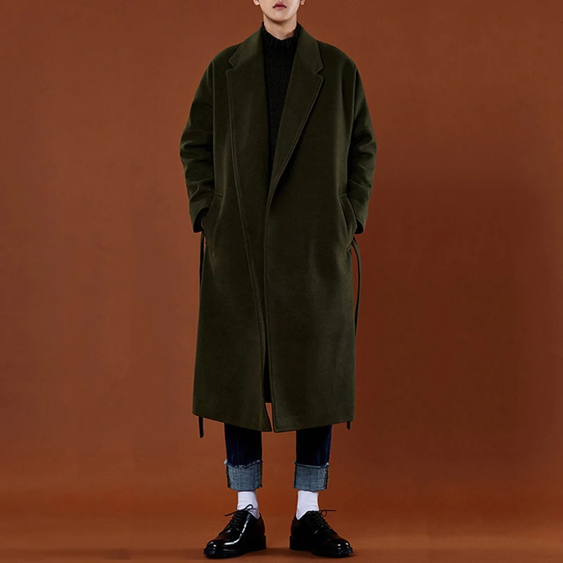 M 2XL! Тренч средней длины для мужчин ультрадлинный утепленный шерстяной до колена