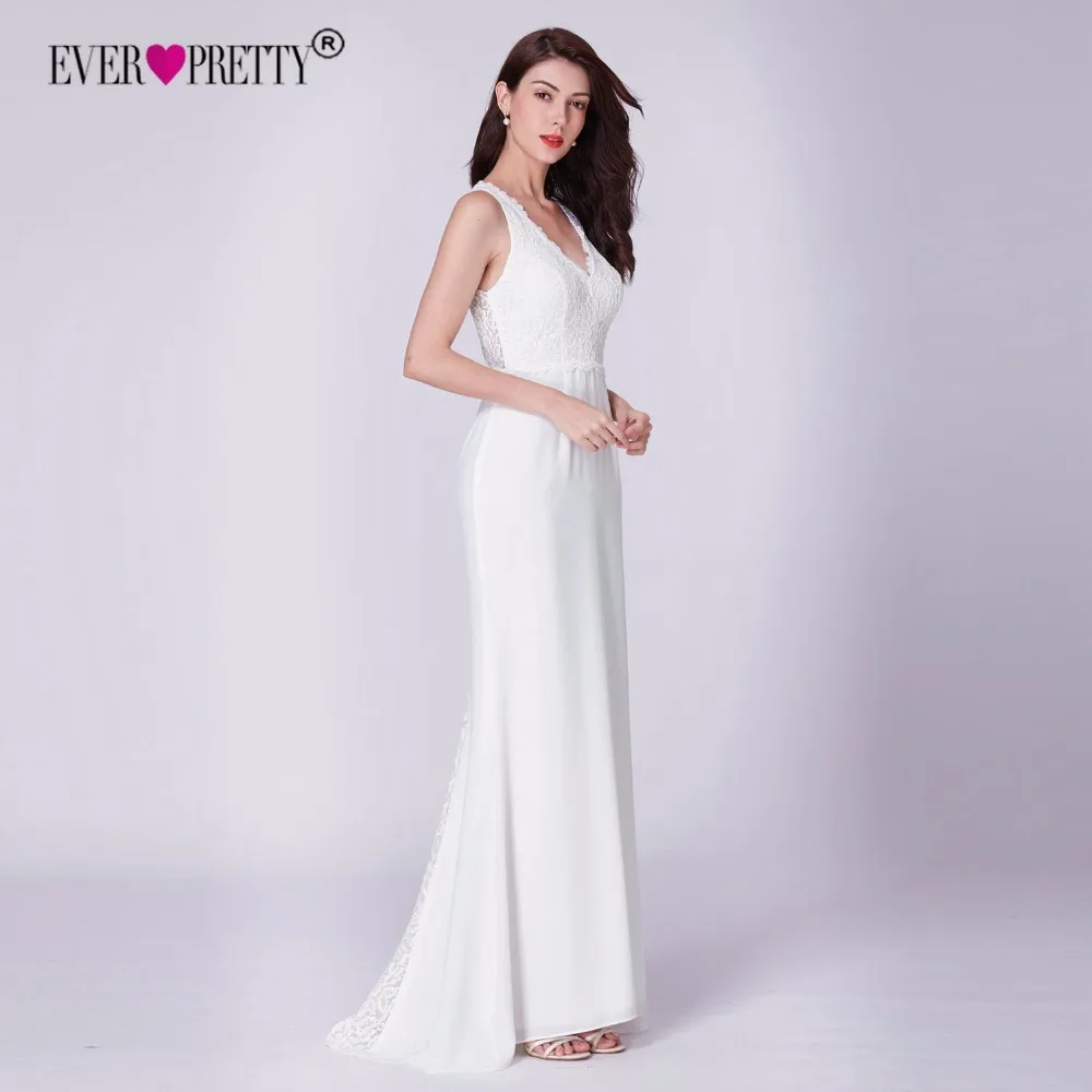 Robe De Mariee Ever Pretty Новое поступление Элегантные Простые трапециевидные кружевные винтажные Свадебные платья без рукавов с v-образным вырезом и маленьким шлейфом