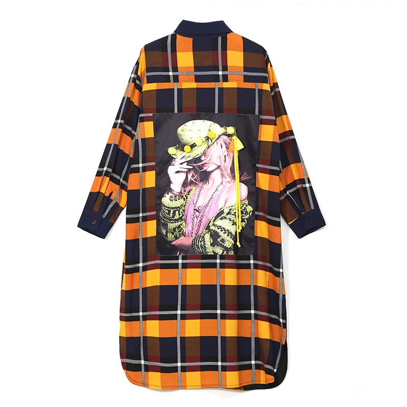 Новый 2018 Европейский Для женщин Длинные Желтый платье в клетку рубашка Большой