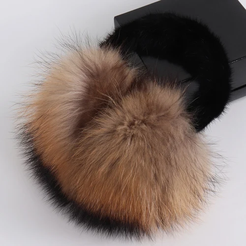 RACCOON FUR Пушистые настоящие меховые наушники с лисой, зимние теплые женские меховые наушники с натуральным лисьим мехом, новые женские роскошные наушники из натурального меха норки - Цвет: RACCOON FUR