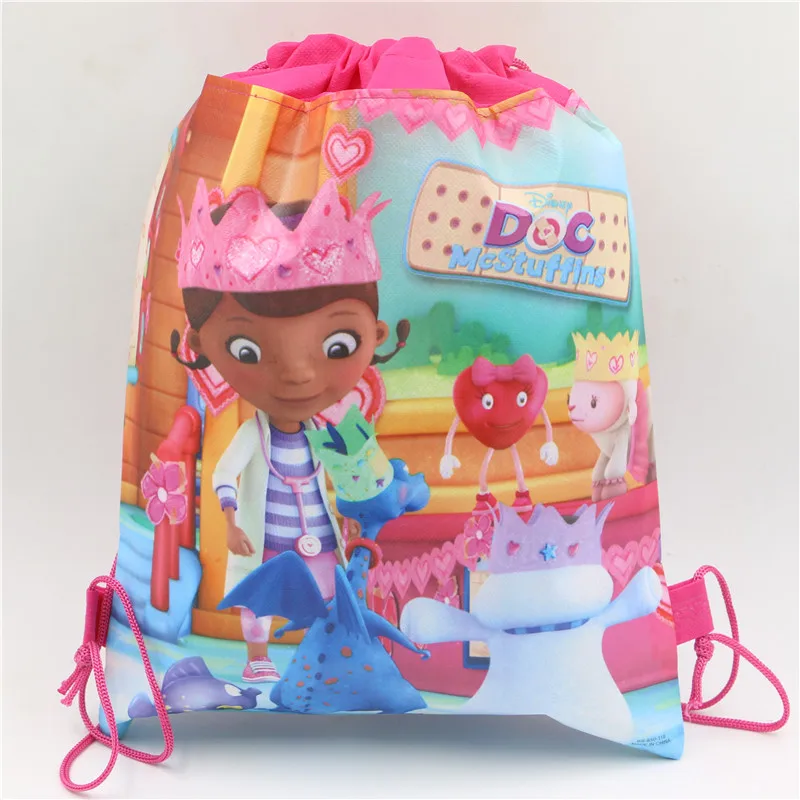 -Ткани рюкзаки doc mcstuffins тема вечерние украшения drawstring сумка девочки подарок на