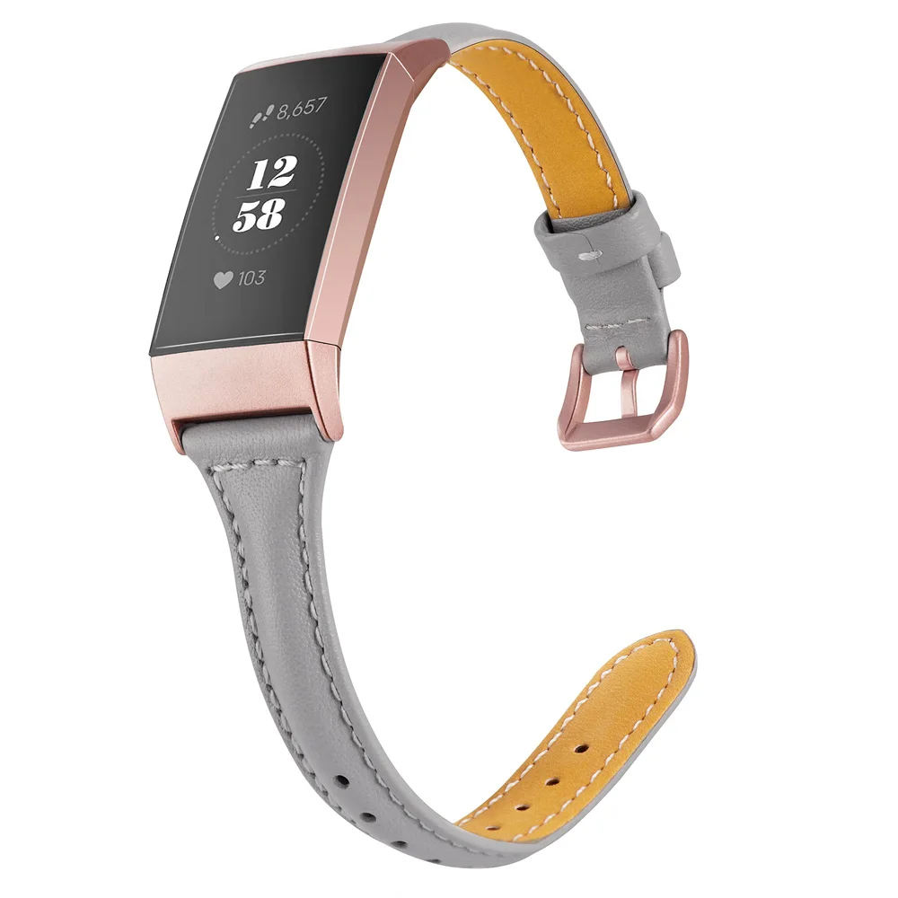 Grey Умный Браслет ремешок для Fitbit Charge 3 из натуральной кожи ремешок браслет розовое золото адаптер застежка для Fitbit Charge 3/Charge 3 SE - Цвет ремешка: Grey