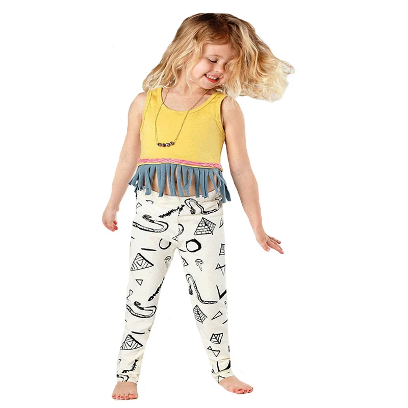 

SOSOCOER Girls Clothing Sets 2017 Summer Yellow Tassel T-shirt+Geometry Pants 2pcs Baby Girl Clothes Fashion Kids Clothing Set