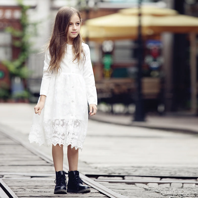 Платье-рубашка с длинным рукавом и поясом для девочек | Детская одежда обувь