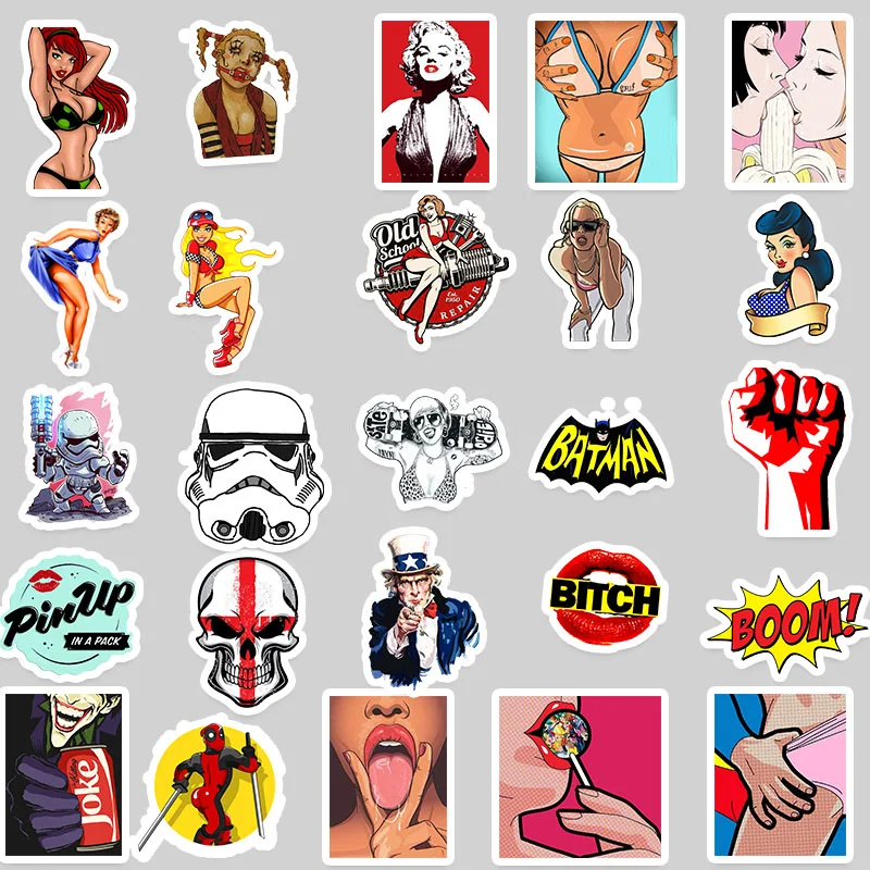 50pcs Sexy girls Pornography Series Sticker Graffiti Stickers for DIY Sticker on Travel case Laptop Skateboard Guitar Fridge car
