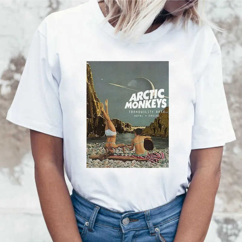 Белая женская футболка с принтом «Arctic Monkeys», летние топы с коротким рукавом и круглым вырезом, женская футболка в стиле панк-рок с буквенным принтом, женская футболка - Цвет: 6453