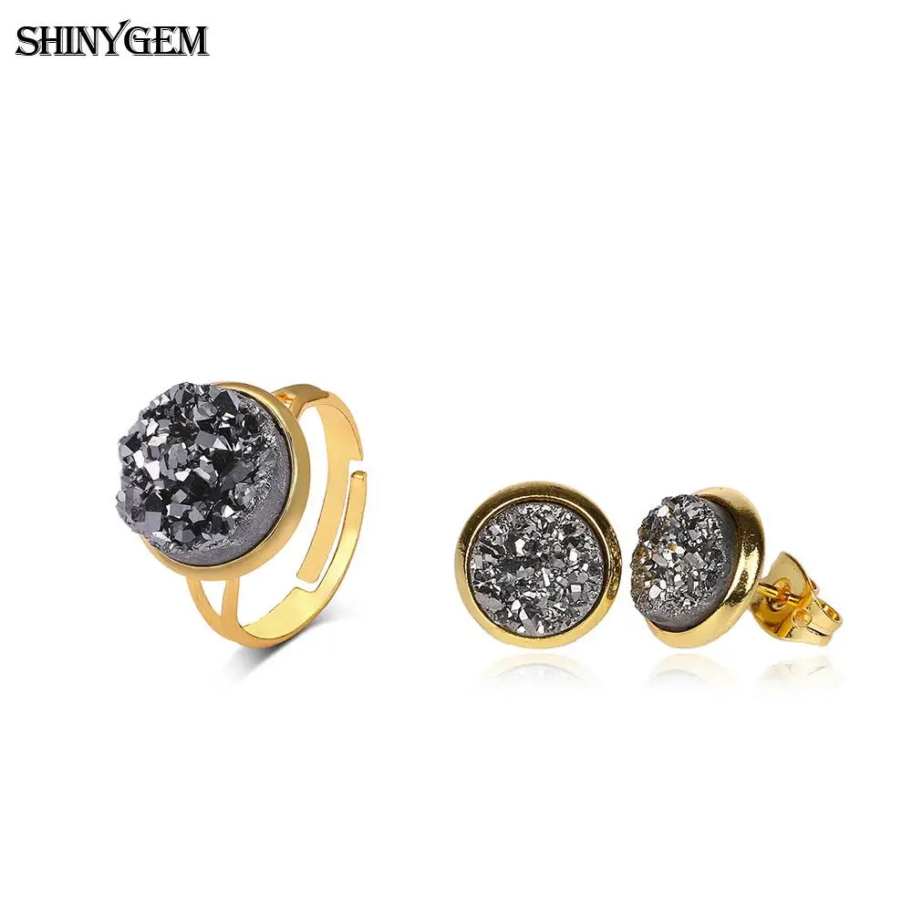 Женские серьги-кольца ShinyGem серьги с натуральным кристаллом Druzy ювелирные наборы