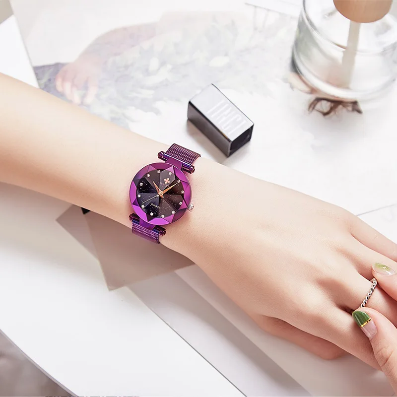 Новинка WWOOR Брендовые женские часы с голубым браслетом кристаллами