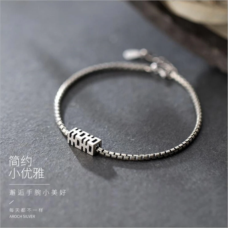 

100% 925 Sterling Silver Fashion Women Square Lattice Bracelet Chinese Style Characters Blessing Jewelry Female S2871