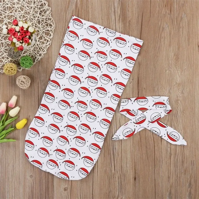 pudcoco Newest Arrivals Hot Infant Newborn Toddler Baby Lovely Xmas Swaddle Blanket Sleeping Muslin Wrap Headband Set | Мать и ребенок