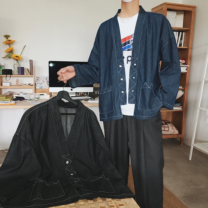 2018 новые весенние Для мужчин джинсовые куртки синий черный Мода ретро