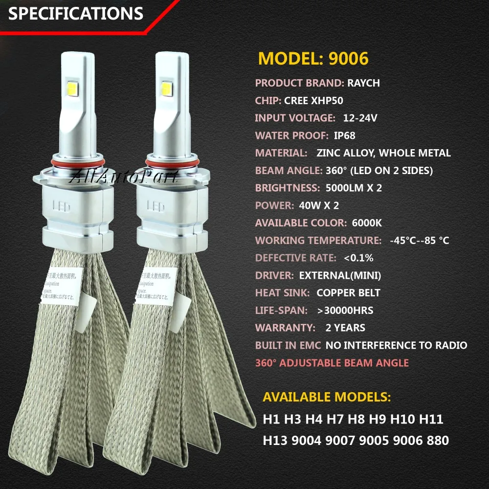 2 шт. 9006 Led H4 фары автомобиля 80 Вт 10000lm HB4 светодиодные лампочки H1 H3 H7 H8 H9 H11 9005 9006 автомобилей фары 6000 К Туман лампа