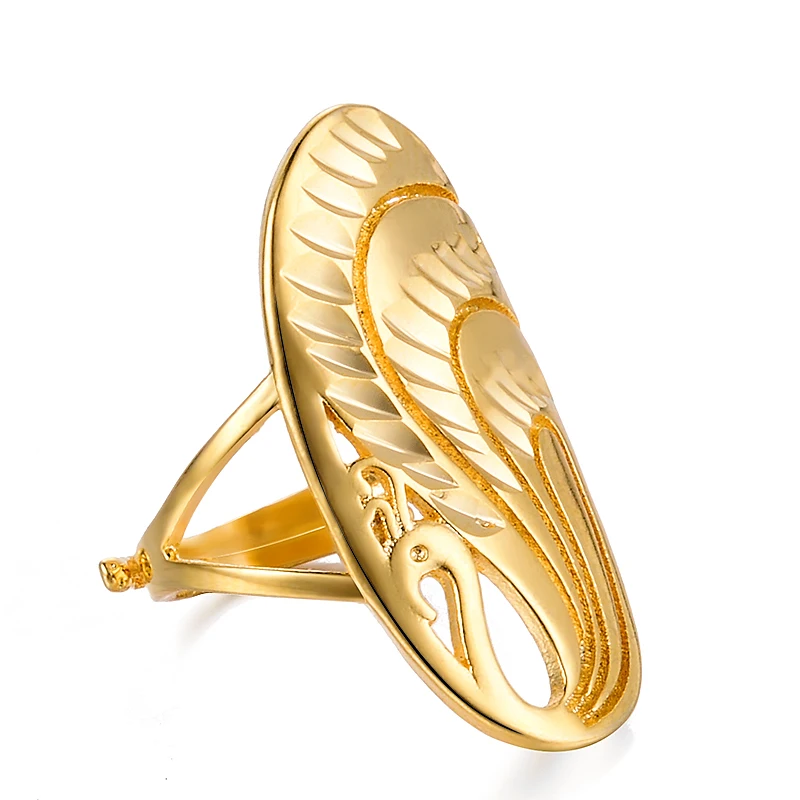 Женское длинное кольцо WANDO Золотое с объемным дизайном павлином подарочное