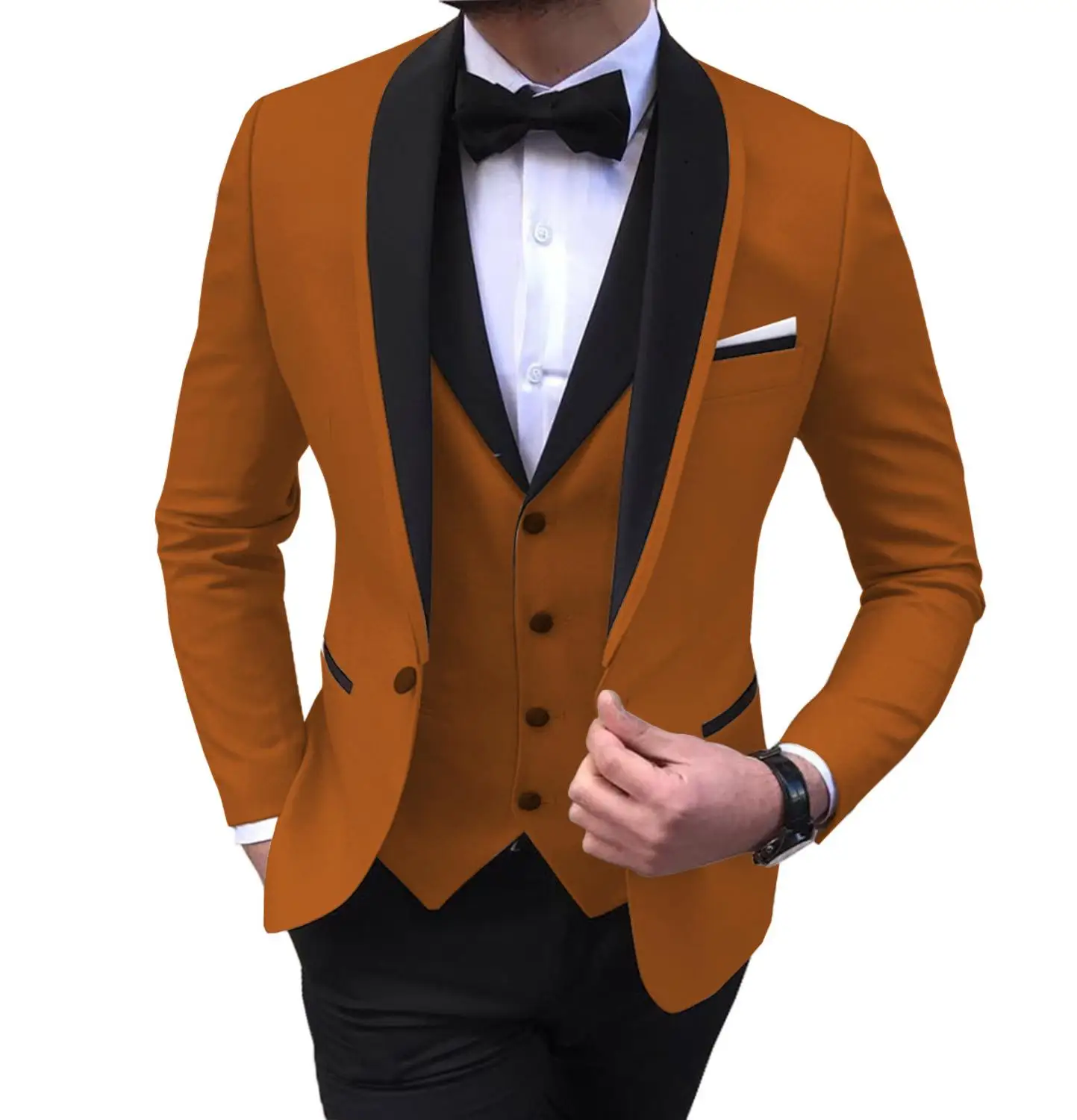Для мужчин костюмы 3 предмета в комплекте Slim Fit повседневное бизнес женихов Серый Зеленый Шампанское нагрудные смокинги для - Цвет: brown