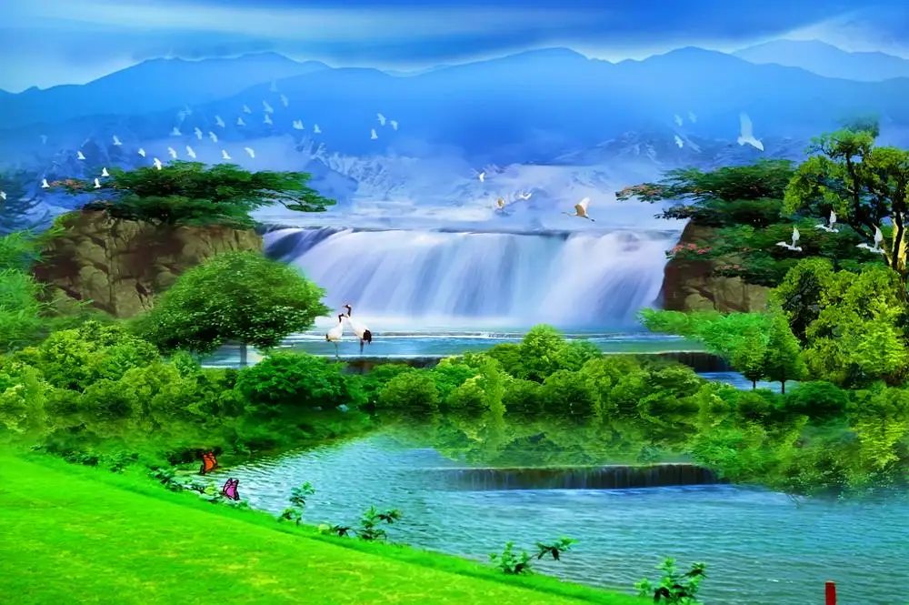 

customize landscape Waterfall curtains living room bedroom high quality curtain
