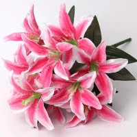 Лучший DIY искусственный Lillies 10 головок Цветок спрей букет Лилия декоративная ваза ремесла для дома Свадебные Декоративные Горячие - Цвет: Розово-красный