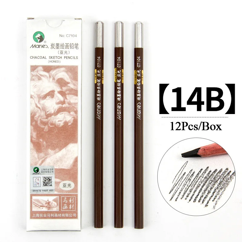 Sketch Charcoal 14B 12 шт./компл. карандаш 14B матовый 12B Рисование набросков углем эскиз карандаш из мягкой кожи Твердый, рисование уголь товары для рукоделия - Цвет: Sketch Charcoal 14B