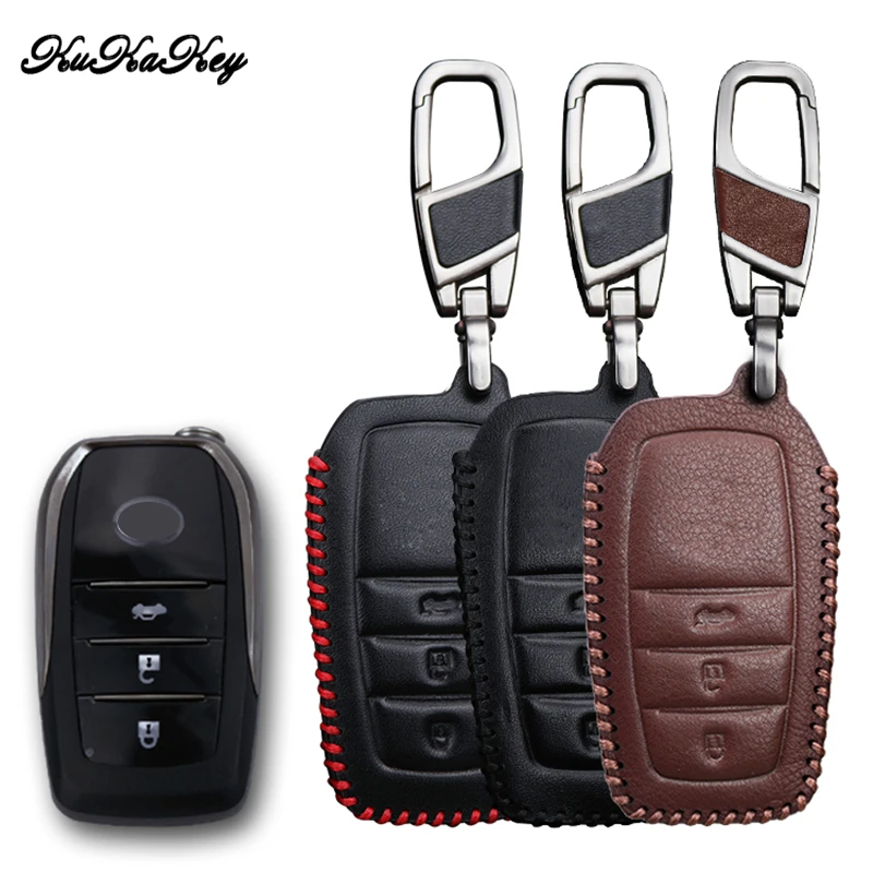 Kukakey кожаный чехол для ключей автомобиля брелок аксессуары Toyota CROWN Camry Reiz PRADO 2012 2014