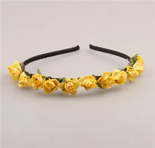 lemon yellow AWAYTR милый розовый цветок корона праздничный головной убор Свадебная гирлянда Цветочная повязка на голову аксессуары - Цвет: lemon yellow