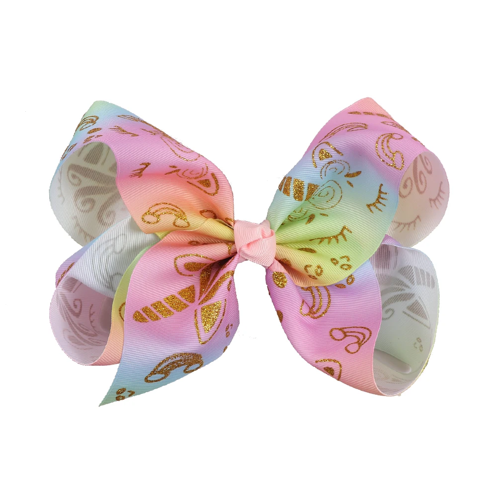 

10 Pieces/lot 7" Rainbow Unicorn Hair Bows With Hair Clips For Girls Kids Handmade Large Mermaid Knot Jumbo Bow Hair Accessories