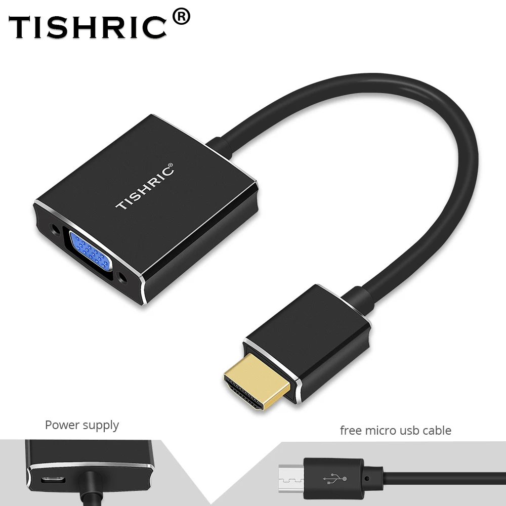 Кабель TISHRIC HDMI VGA с цифровым и аналоговым преобразователем адаптер 1080P для