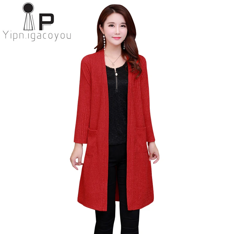 Autumn Long Knitted Sweater Women Cardigan Oversized Knitwear Coat Black Knit Sweaters Elegant sleeve Ladies 5XL |