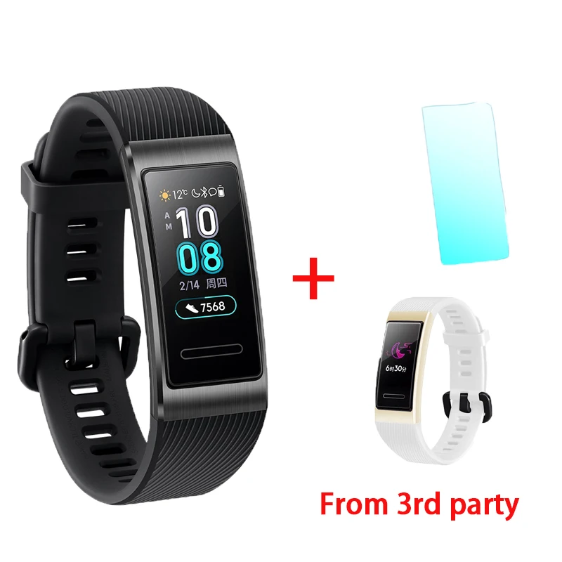 black add white film huawei Band 3 Pro gps смарт-браслет металлический Amoled 0,95 'Полноцветный Сенсорный экран Датчик сердечного ритма датчик сна Браслет - Цвет: black add white film