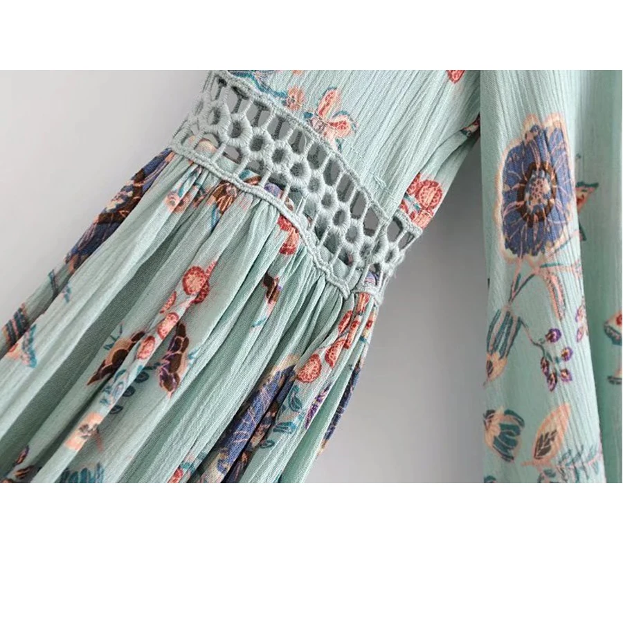 Мини-платье Boho 2018 Новый Урожай Цветочные печати Короткие платья v-образным
