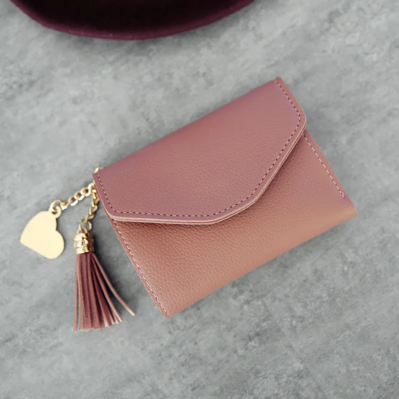 dark pink Брендовые дизайнерские маленькие кошельки, женские кошельки с кисточками, Кожаный клатч, кошельки для телефона, женские сумки для денег, держатели для кредитных карт - Цвет: dark pink