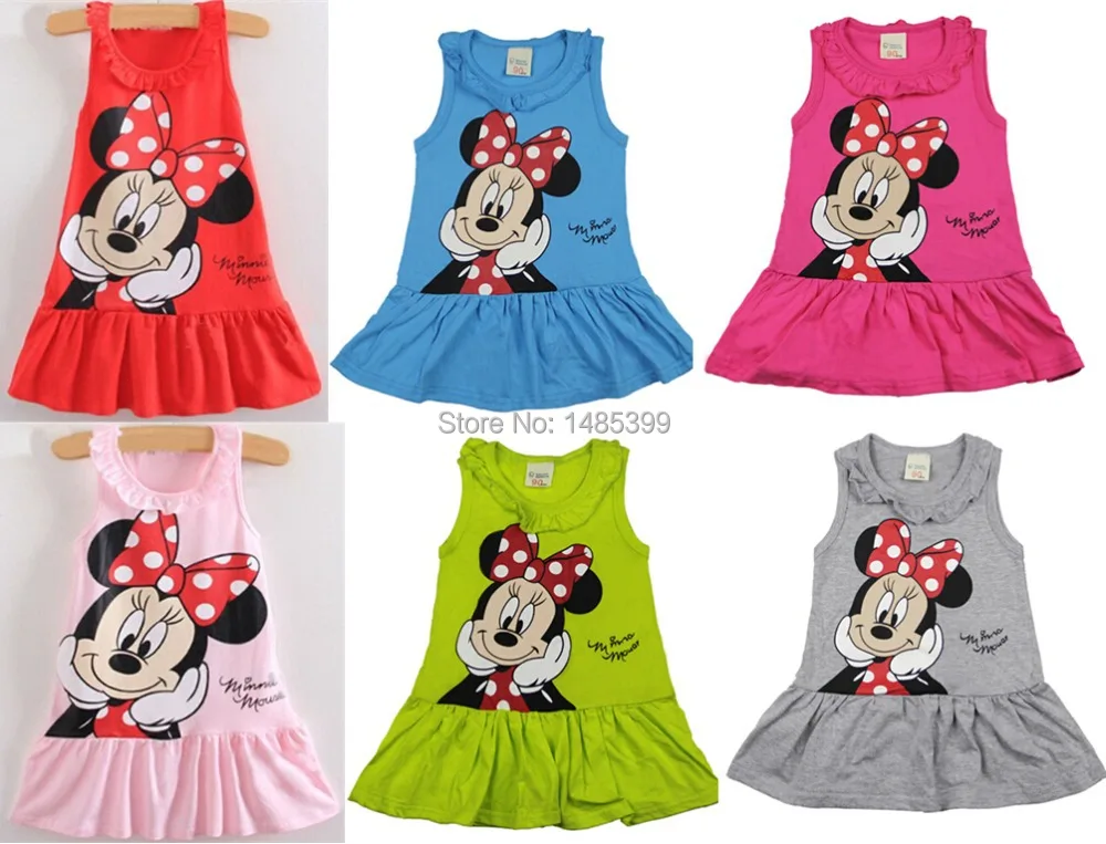 Новая одежда 2016 дети девушки милый мультфильм платье 6 цвета красных и розовый