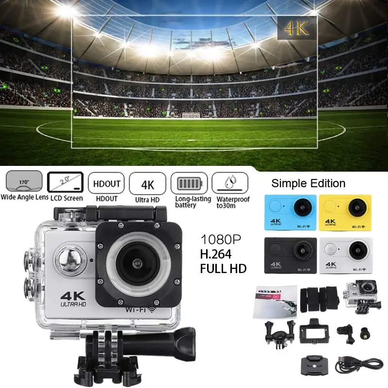 Экшн-камера Ultra Hd 4k 30m Wifi 2,0 170d экран 1080p Подводная Водонепроницаемая Спортивная камера Go Extreme Pro Cam видеокамера