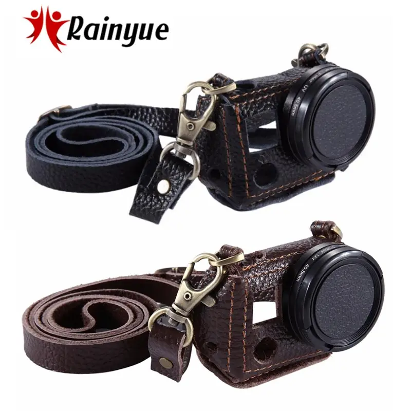 PULUZ Camera Litchi Texture Genuine Leather Housing Case with Set Key Hole&ampCamera Neck Strap 40.5/52mm UV Lens for GoPro Hero5 4 |