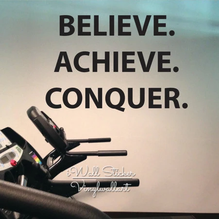 Believe Achieve Conquer Quote Wall Sticker Inspirational Wall Quotes Decal DIY Cut Vinyl Gym Wall Quotes Q74
