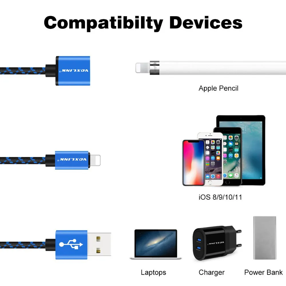 Кабель-карандаш VOXLINK 1,2 м для нового iPad 9,7 дюймов iPad Pro 2 в 1 usb кабель для зарядки и передачи данных для iPhone X 8 8plus 7 7plus 6 6 S 5S SE
